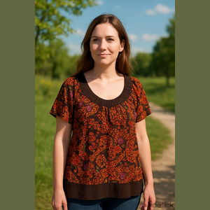 Apt. 9 2X woman scoop neck short sleeve top blouse shirt floral design hide flaw